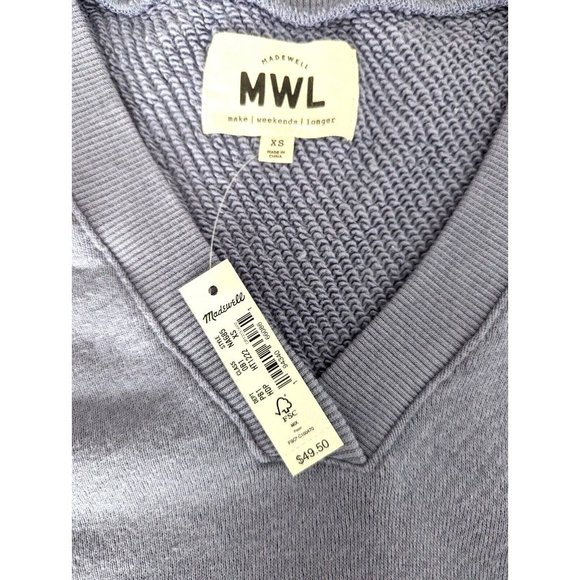 Madewell MWL Airyterry V-Neck Sweatshirt Tee - Varsity-Striped Edition Sz XS NWT - Picture 5 of 9